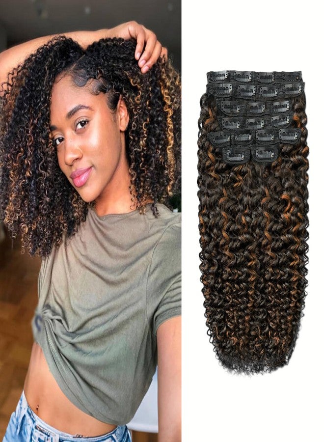 Rolisy Kinky Curly Clip In Hair Extensions Human Hair Curly Hair Extensions Clip In Human Hair for Balck Women 3C 4A Afro Kinky Curly Hair Clip Ins Soft Brazilian Remy Hair Thick Ends P1B/30 14inch 8pcs - Image 1